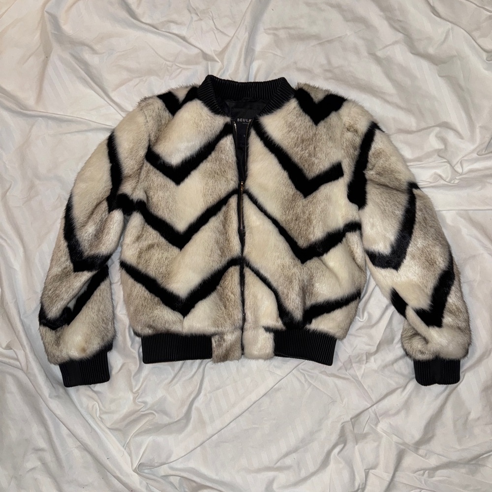Black and white faux fur bomber jacket, mint condition, size small